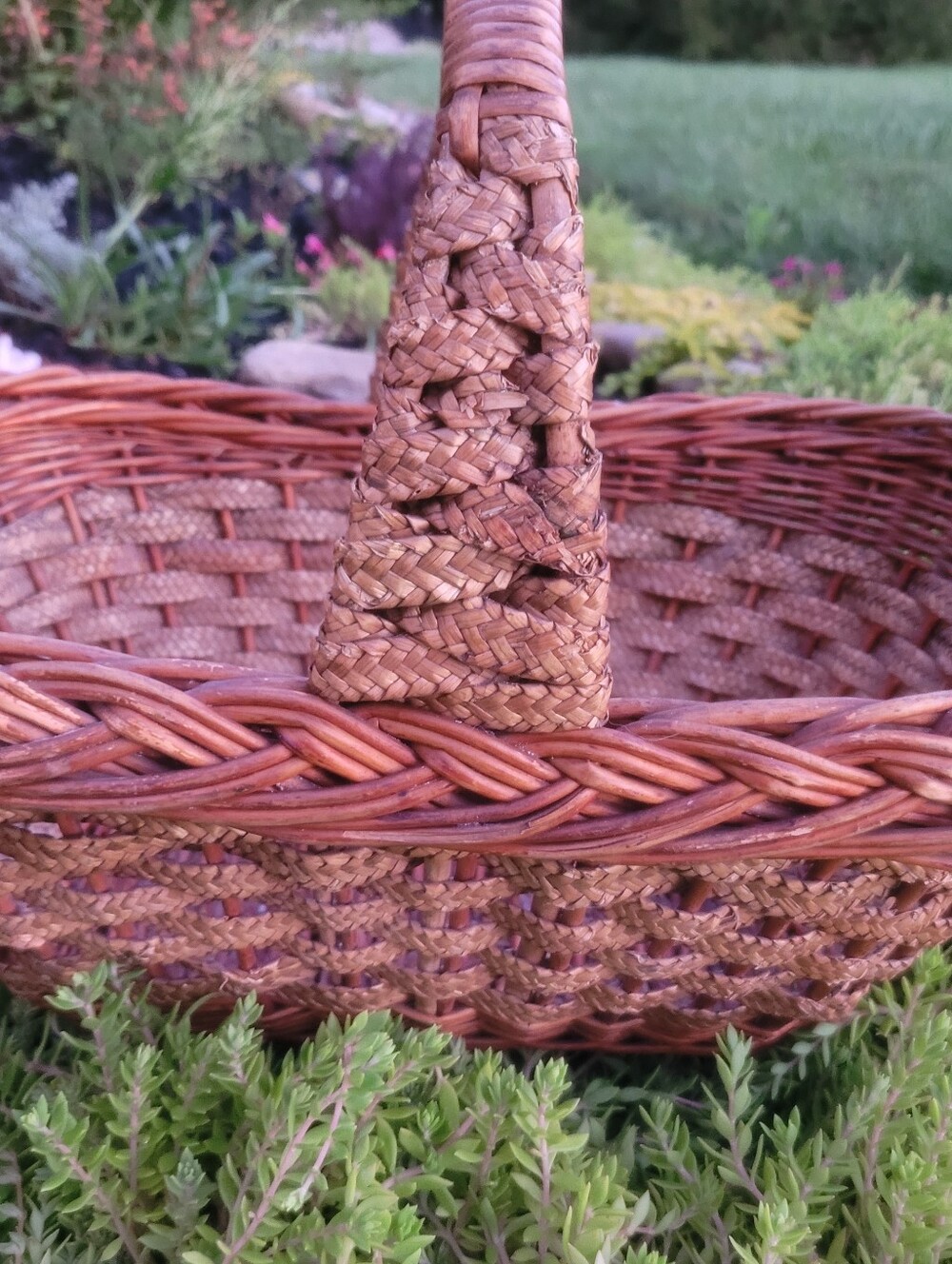 Vintage country basket with handle gathering Basket - Natural Brown.